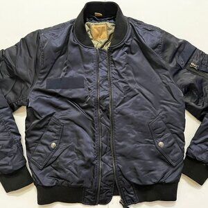 True Religion Men’s MA-1 Bomber Jacket Navy Blue Quilted Flight Jacket Size M
